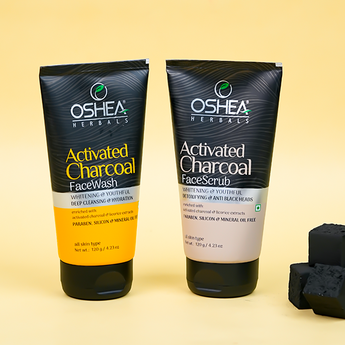 Activated Charcoal Face Scrub+ Activated Charcoal Face Wash Combo - Oshea Herbals