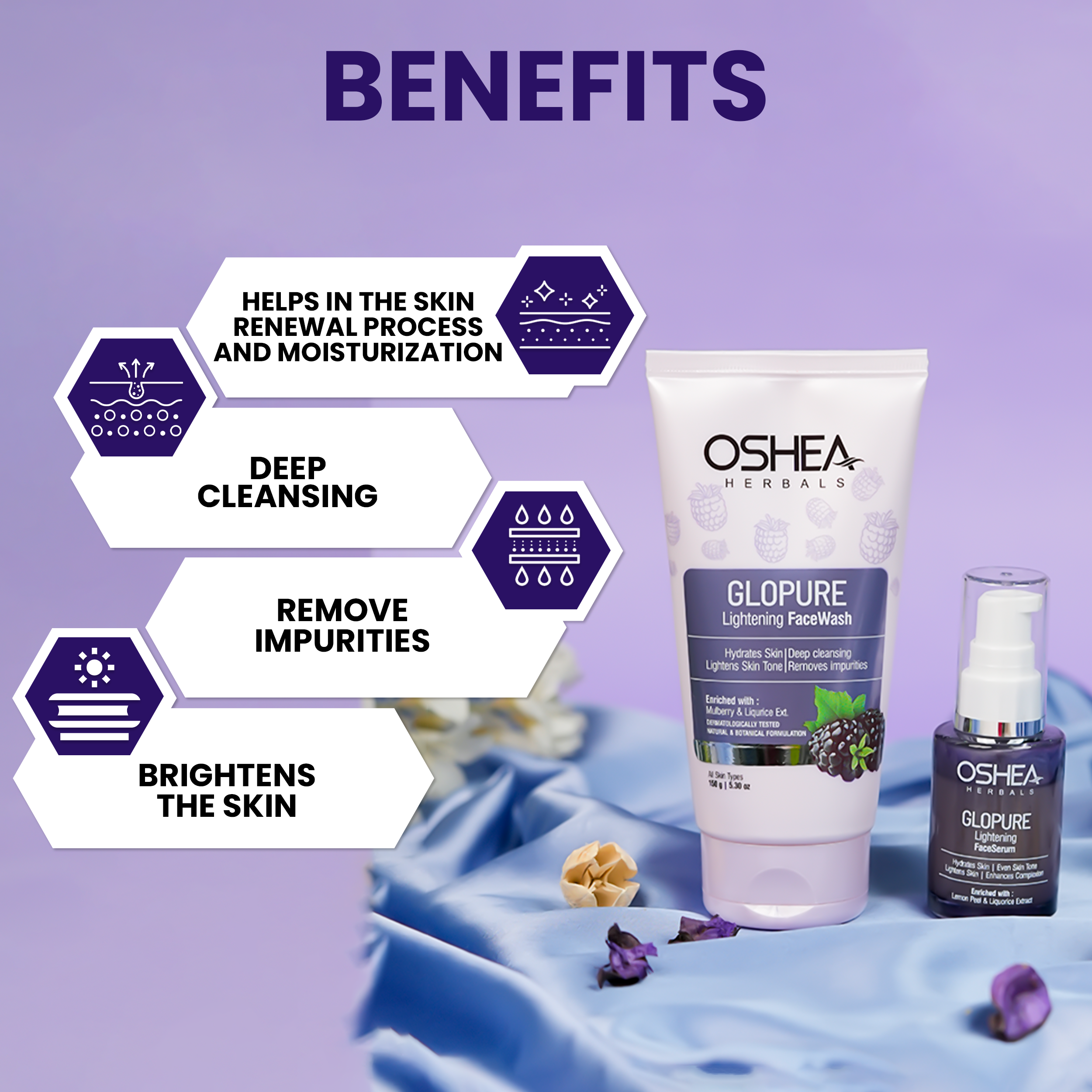 Benefits Glopure Lightening Serum Glopure Lightening Face wash Combo Oshea Herbals