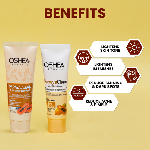  Benefits Papaya clean Anti Blemish Face wash Papaya Clean 11 In One Gel Cream With SPF-25PA Combo Oshea Herbals