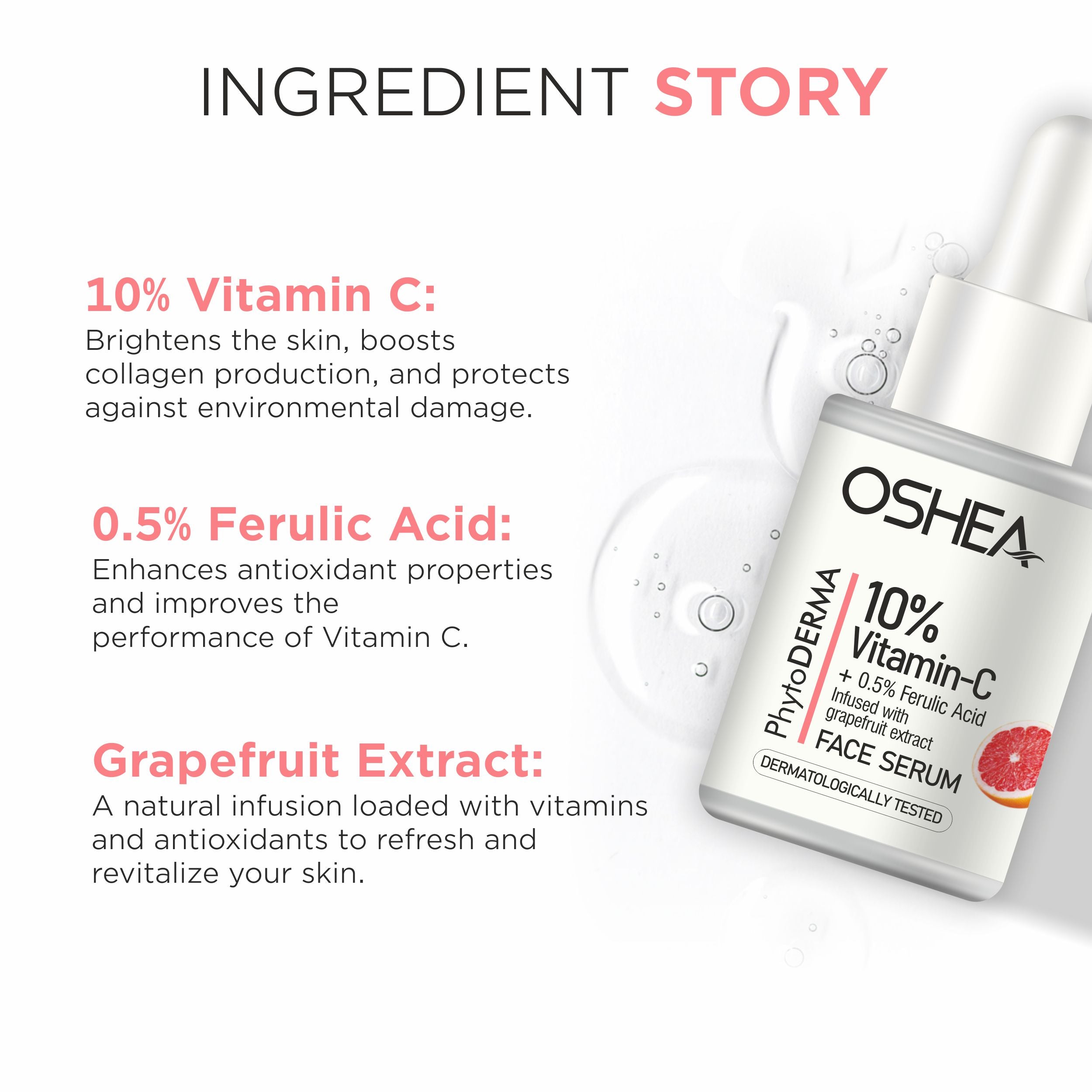 10% Vitamin C + 0.5% Ferulic Acid Infused with Grapefruit Face Serum - Oshea Herbals