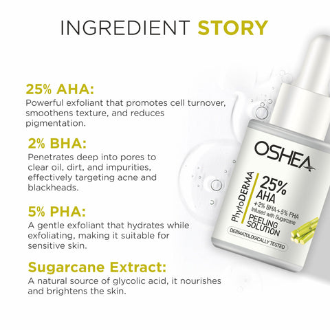 25% AHA + 2% BHA + 5% PHA infused with sugarcane  Peeling Solution