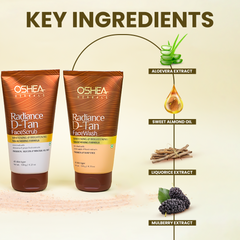 Key Ingredients Radiance D-Tan Face Wash Radiance D-Tan Face Scrub Combo Oshea Herbals