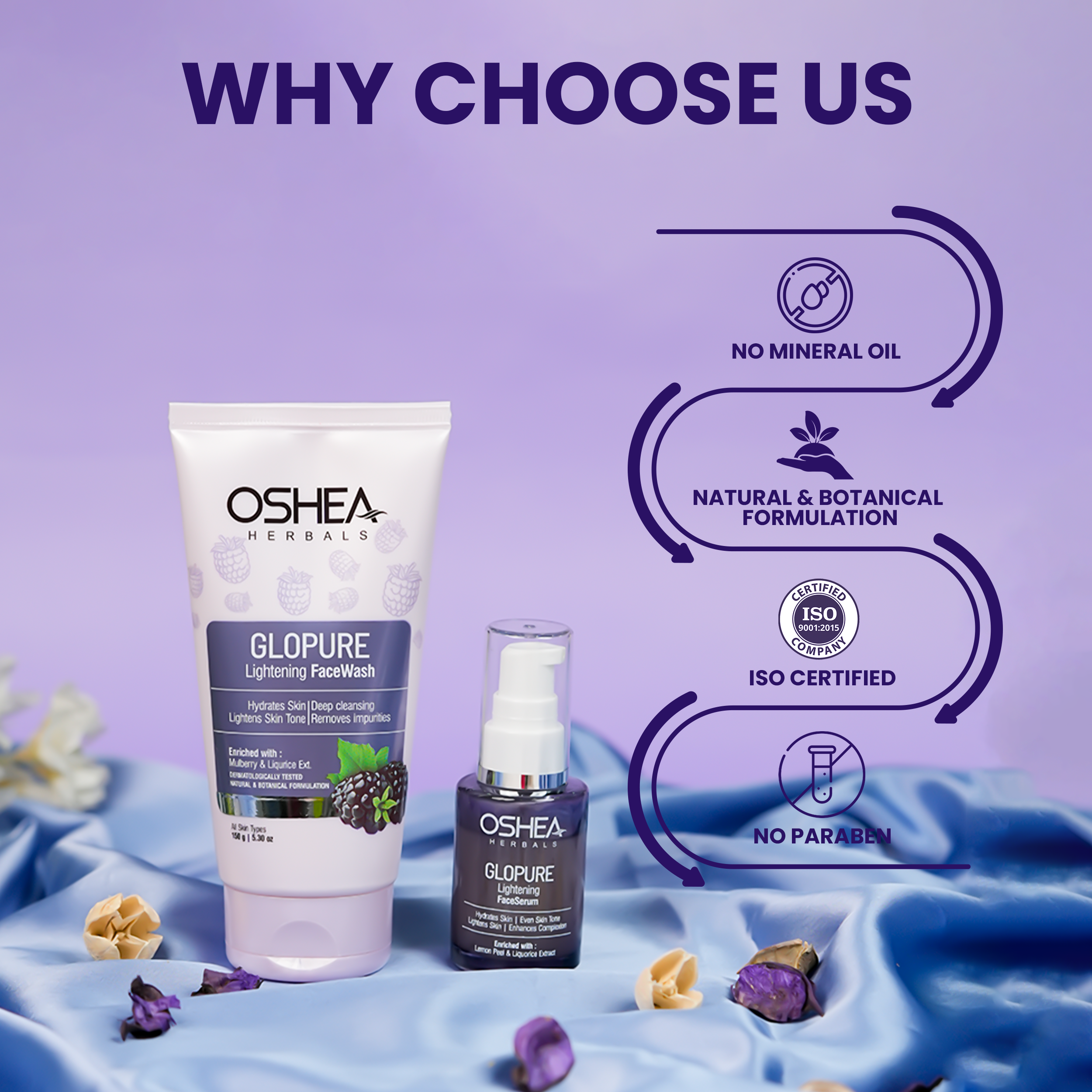 Why Choose Us Glopure Lightening Serum Glopure Lightening Face wash Combo Oshea Herbals